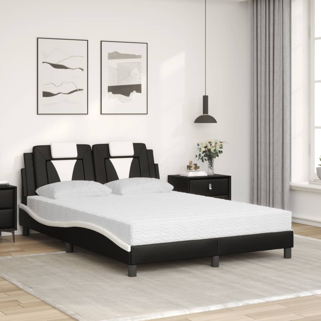 vidaXL Pat cu saltea, negru și alb, 140x200 cm, piele ecologică