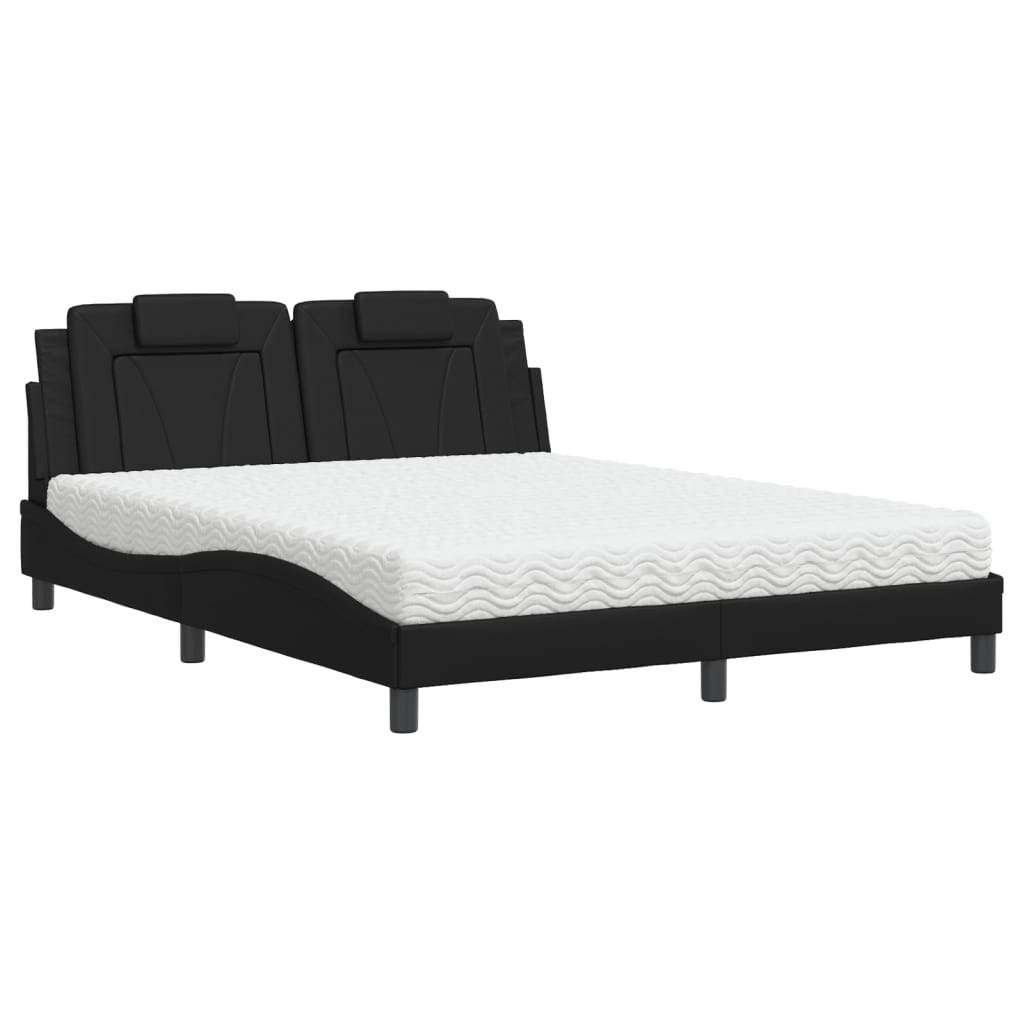 vidaXL Pat cu saltea, negru, 160x200 cm, piele ecologică
