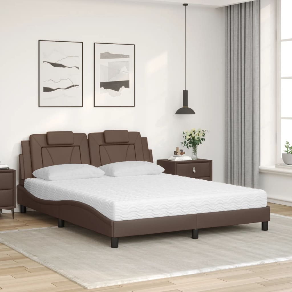 vidaXL Pat cu saltea, maro, 160x200 cm, piele ecologică vidaXL Pat cu saltea, maro, 160x200 cm, piele ecologică