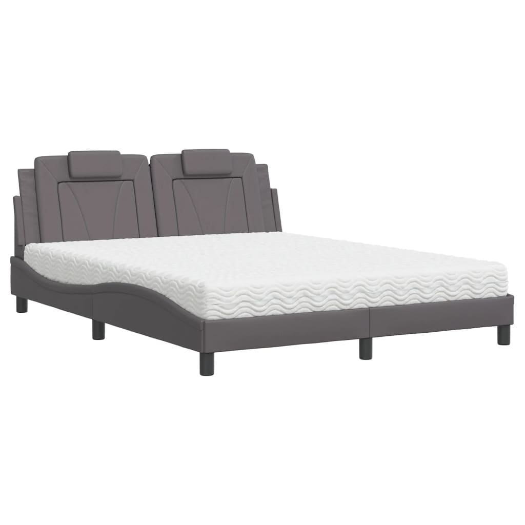 vidaXL Pat cu saltea, gri, 160x200 cm, piele ecologică vidaXL Pat cu saltea, gri, 160x200 cm, piele ecologică