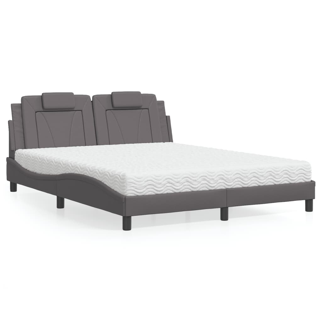 vidaXL Pat cu saltea, gri, 160x200 cm, piele ecologică vidaXL Pat cu saltea, gri, 160x200 cm, piele ecologică