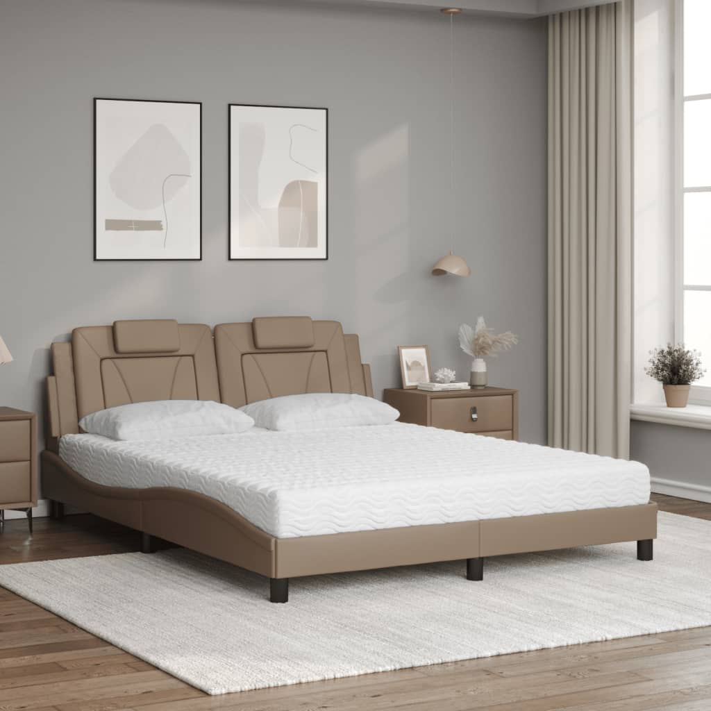 vidaXL Pat cu saltea, cappuccino, 160x200cm piele ecologică