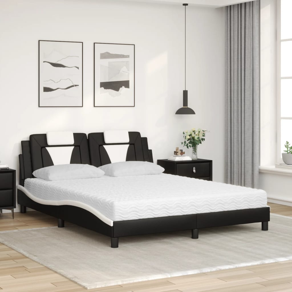 vidaXL Pat cu saltea, negru și alb, 160x200 cm, piele ecologică