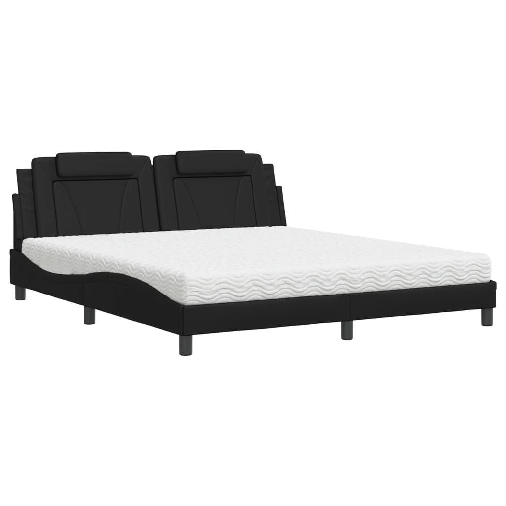 vidaXL Pat cu saltea, negru, 180x200 cm, piele ecologică