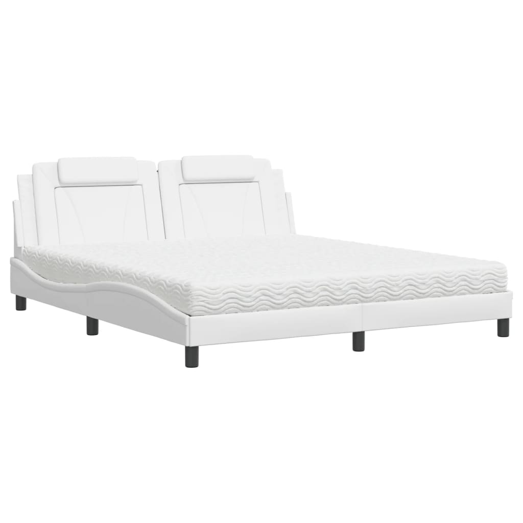 vidaXL Pat cu saltea, alb, 180x200 cm, piele ecologică