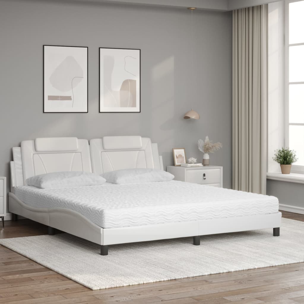 vidaXL Pat cu saltea, alb, 180x200 cm, piele ecologică
