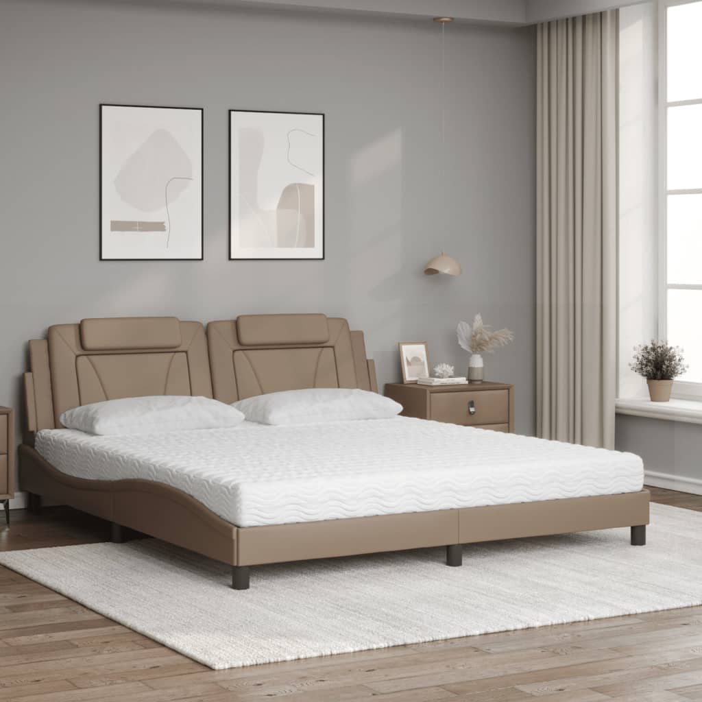 vidaXL Pat cu saltea, cappuccino, 180x200cm piele ecologică vidaXL Pat cu saltea, cappuccino, 180x200cm piele ecologică