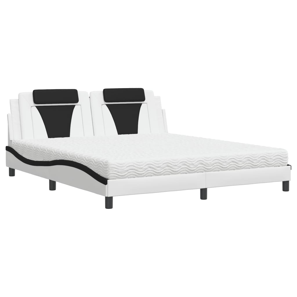 vidaXL Pat cu saltea, alb și negru, 180x200 cm, piele ecologică vidaXL Pat cu saltea, alb și negru, 180x200 cm, piele ecologică