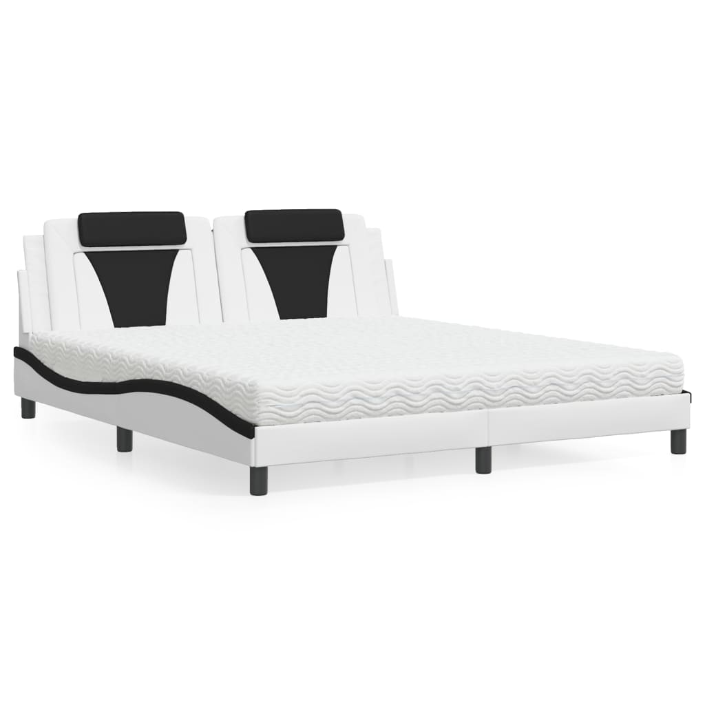 vidaXL Pat cu saltea, alb și negru, 180x200 cm, piele ecologică vidaXL Pat cu saltea, alb și negru, 180x200 cm, piele ecologică