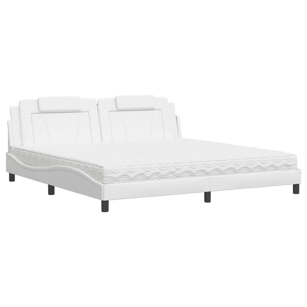 vidaXL Pat cu saltea, alb, 200x200 cm, piele ecologică vidaXL Pat cu saltea, alb, 200x200 cm, piele ecologică