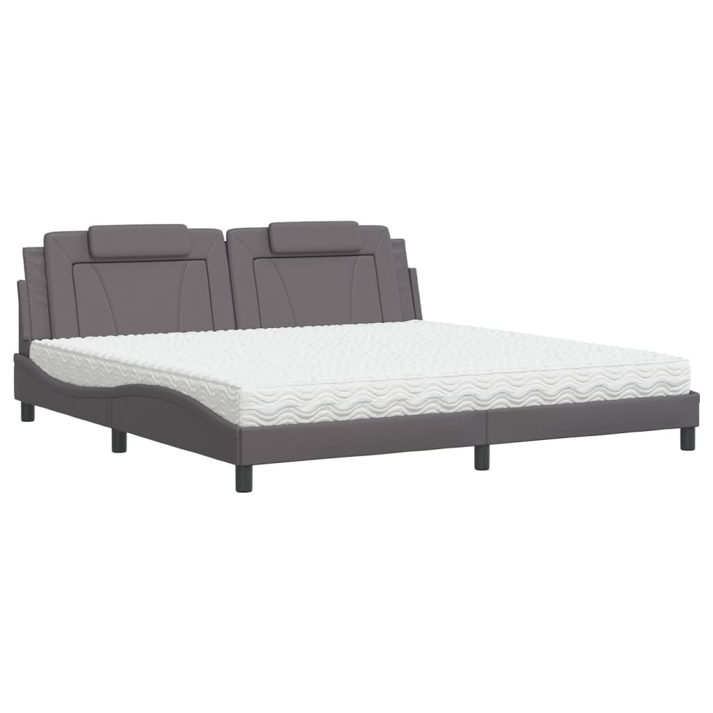 vidaXL Pat cu saltea, gri, 200x200 cm, piele ecologică vidaXL Pat cu saltea, gri, 200x200 cm, piele ecologică