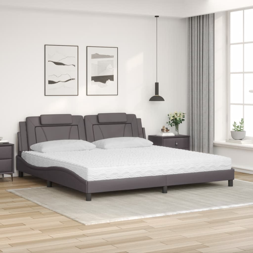vidaXL Pat cu saltea, gri, 200x200 cm, piele ecologică vidaXL Pat cu saltea, gri, 200x200 cm, piele ecologică