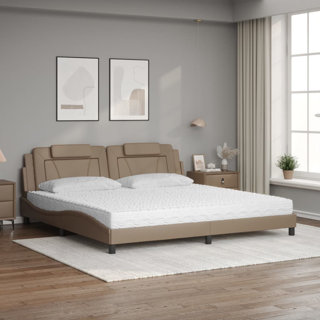 vidaXL Pat cu saltea, cappuccino, 200x200 cm, piele ecologică vidaXL Pat cu saltea, cappuccino, 200x200 cm, piele ecologică