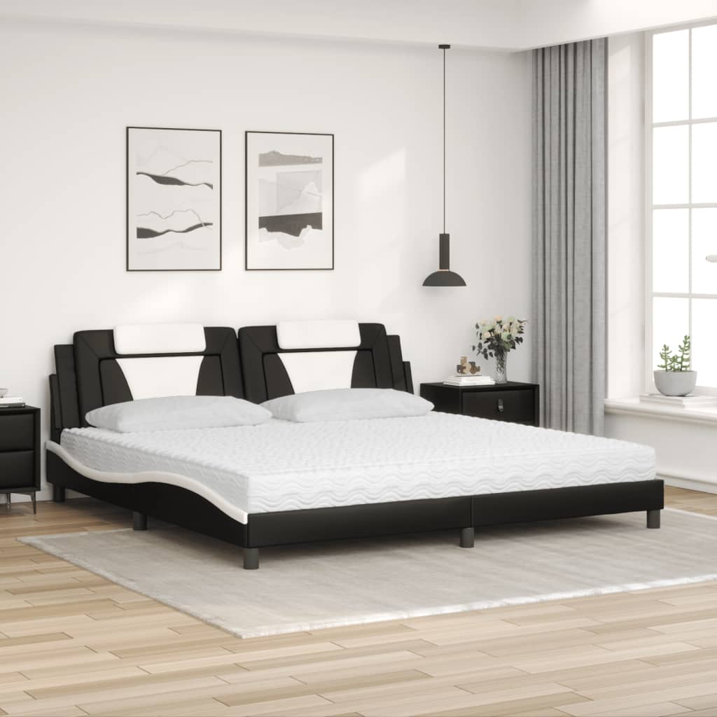 vidaXL Pat cu saltea, negru și alb, 200x200 cm, piele ecologică