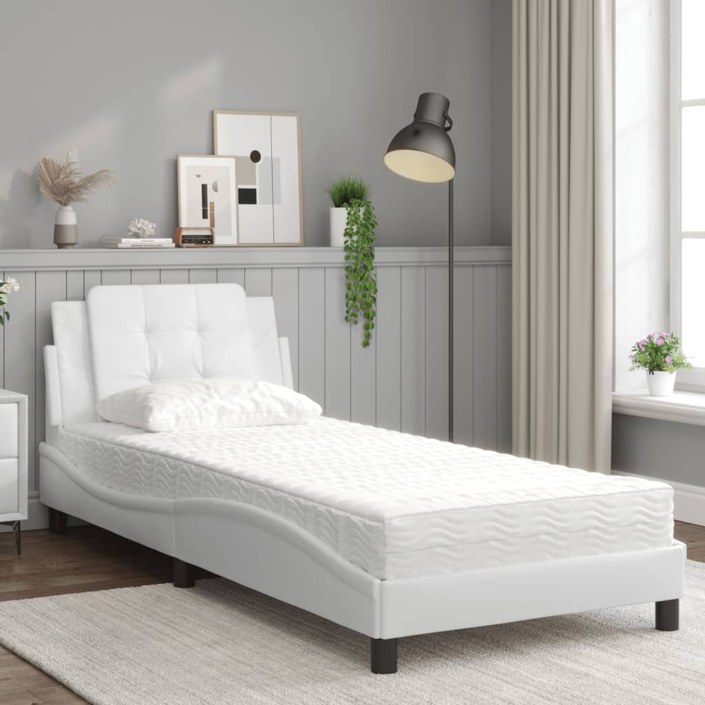 vidaXL Pat cu saltea, alb, 80x200 cm, piele ecologică
