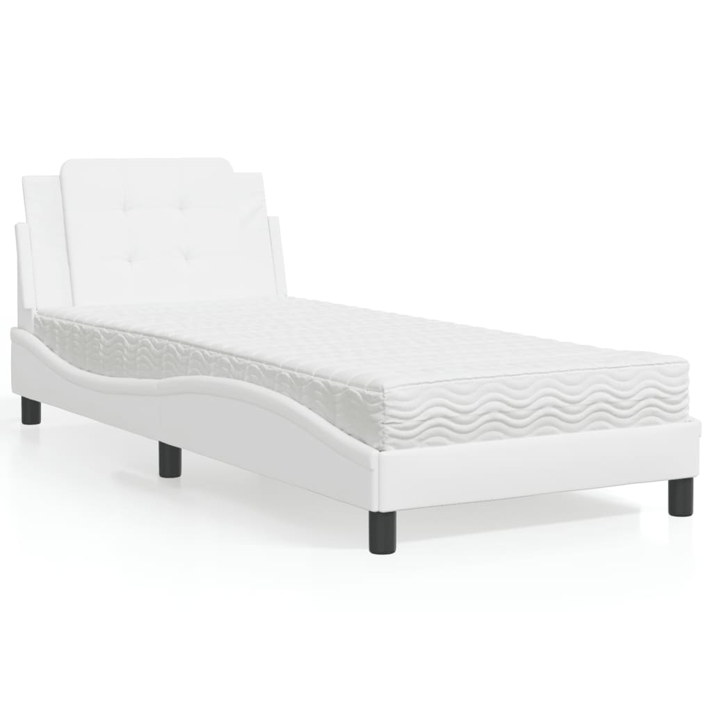 vidaXL Pat cu saltea, alb, 80x200 cm, piele ecologică