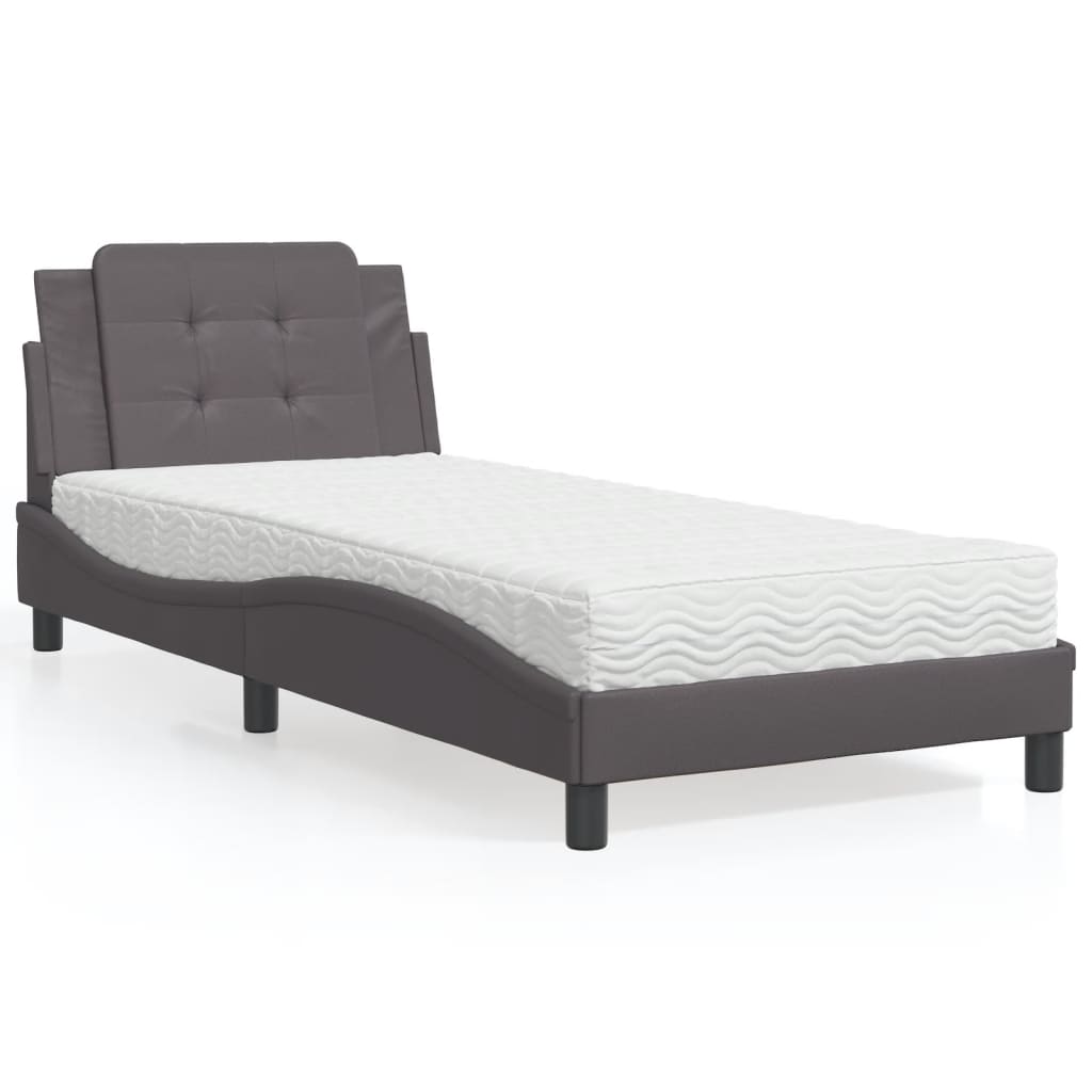 vidaXL Pat cu saltea, gri, 80x200 cm, piele ecologică vidaXL Pat cu saltea, gri, 80x200 cm, piele ecologică