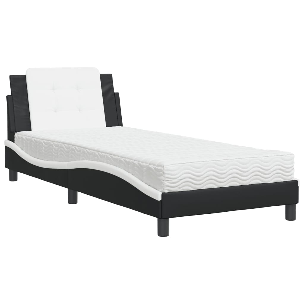 vidaXL Pat cu saltea, negru și alb, 90x190 cm, piele ecologică