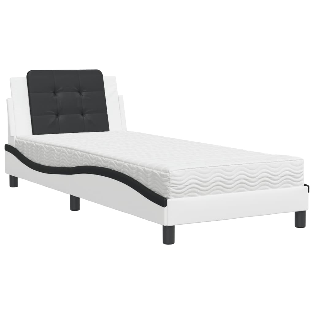 vidaXL Pat cu saltea, alb și negru, 90x190 cm, piele ecologică