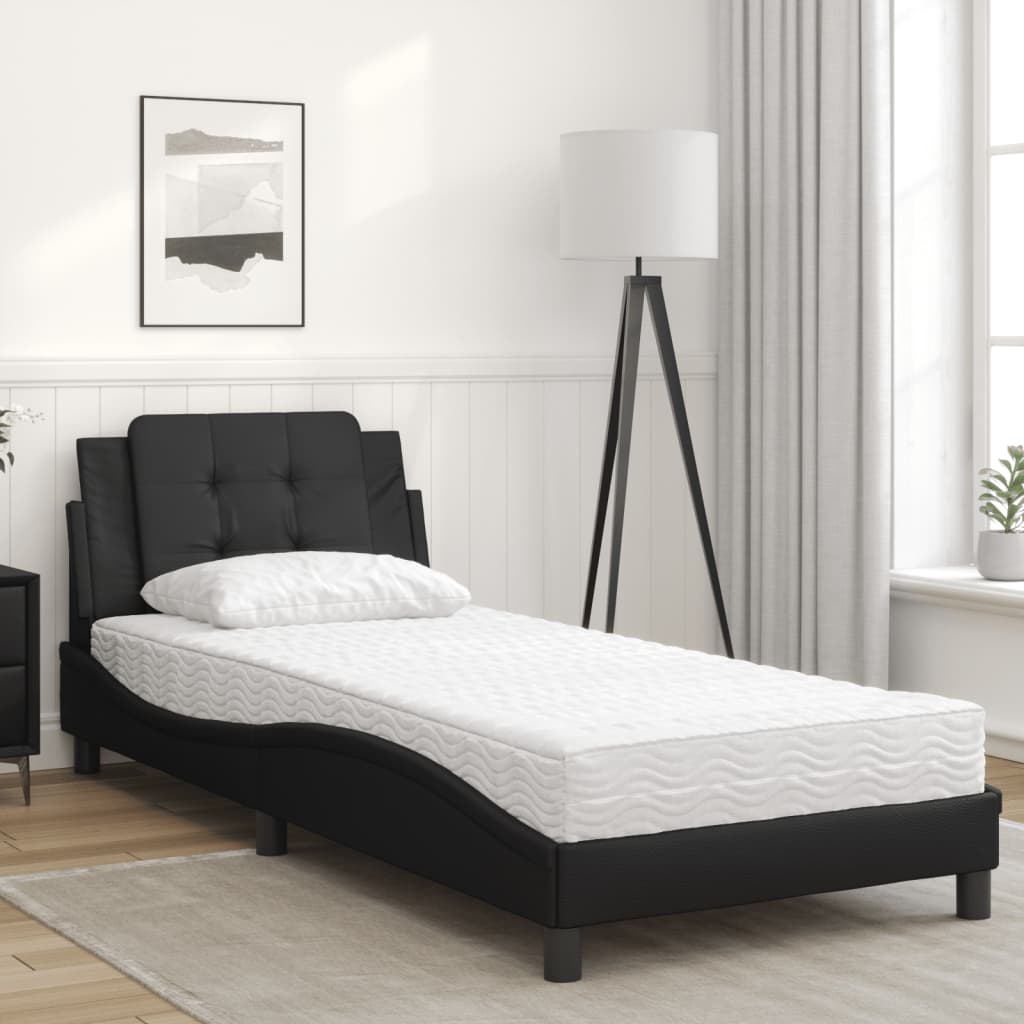 vidaXL Pat cu saltea, negru, 90x200 cm, piele ecologică