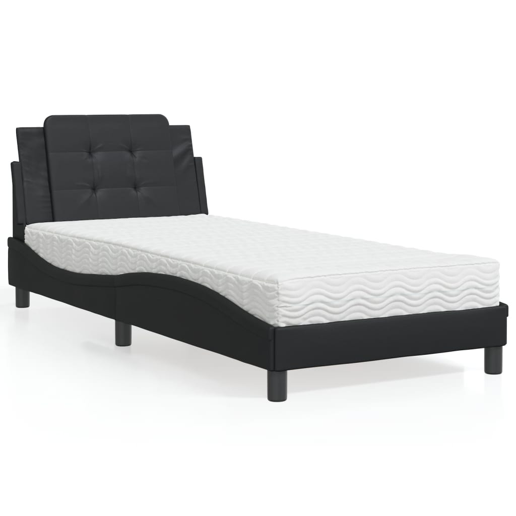vidaXL Pat cu saltea, negru, 90x200 cm, piele ecologică