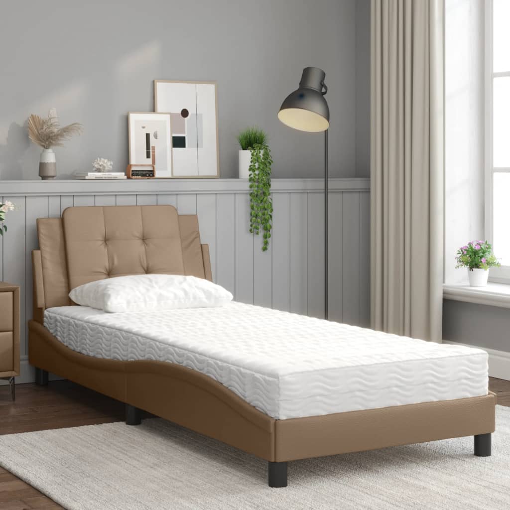 vidaXL Pat cu saltea, cappuccino, 90x200 cm piele ecologică vidaXL Pat cu saltea, cappuccino, 90x200 cm piele ecologică