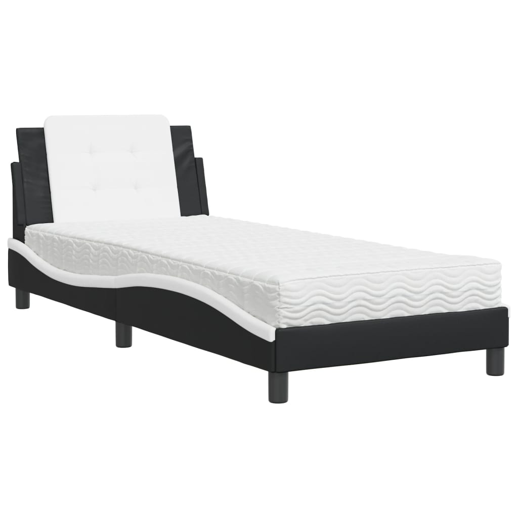 vidaXL Pat cu saltea, negru și alb, 90x200 cm, piele ecologică