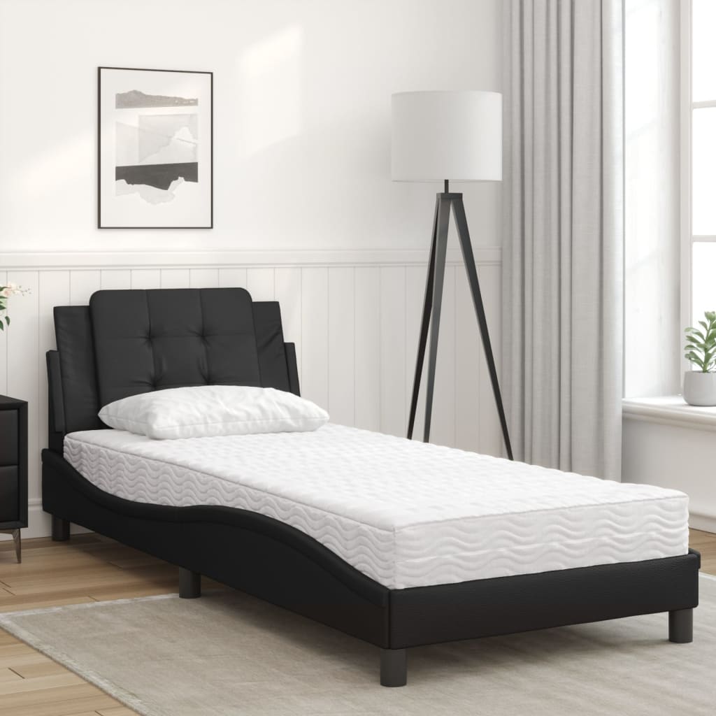 vidaXL Pat cu saltea, negru, 100x200 cm, piele ecologică