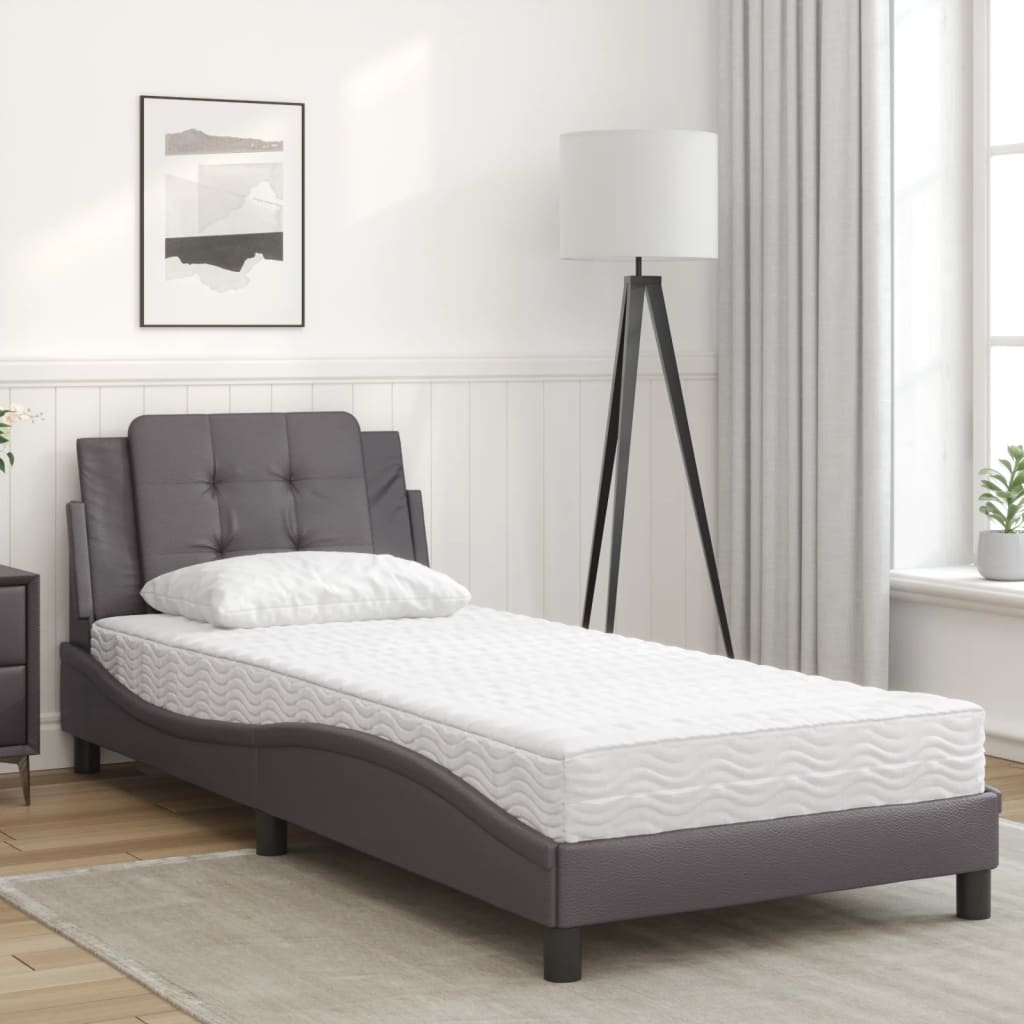 vidaXL Pat cu saltea, gri, 100x200 cm, piele ecologică vidaXL Pat cu saltea, gri, 100x200 cm, piele ecologică