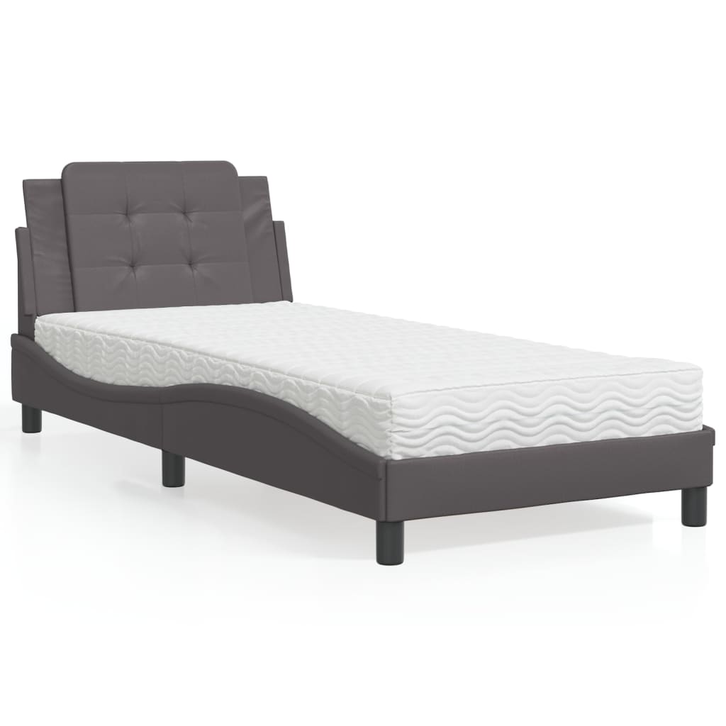vidaXL Pat cu saltea, gri, 100x200 cm, piele ecologică vidaXL Pat cu saltea, gri, 100x200 cm, piele ecologică