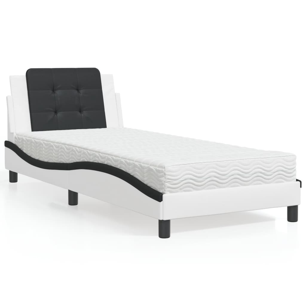 vidaXL Pat cu saltea, alb și negru, 100x200 cm, piele ecologică vidaXL Pat cu saltea, alb și negru, 100x200 cm, piele ecologică