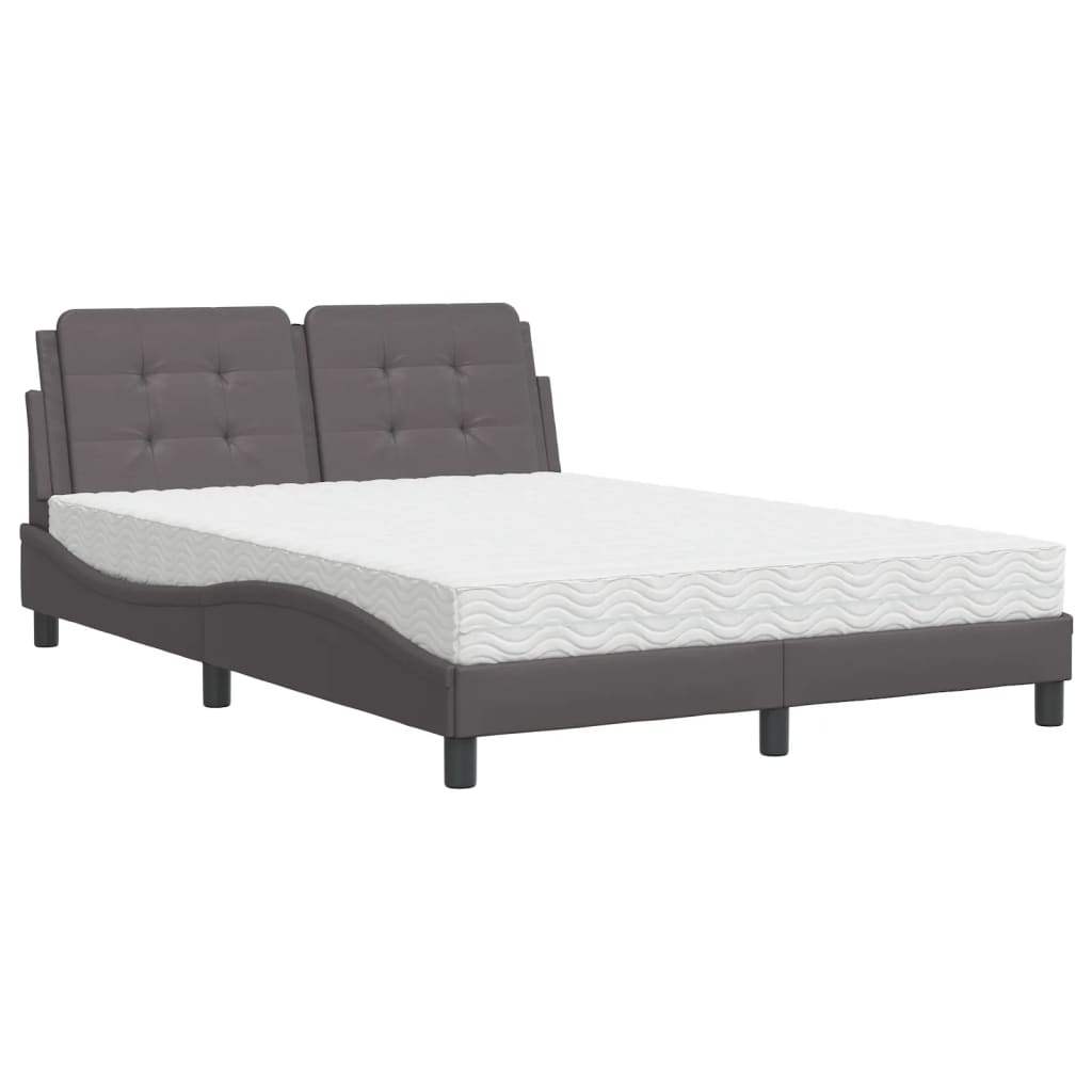 vidaXL Pat cu saltea, gri, 120x200 cm, piele ecologică vidaXL Pat cu saltea, gri, 120x200 cm, piele ecologică