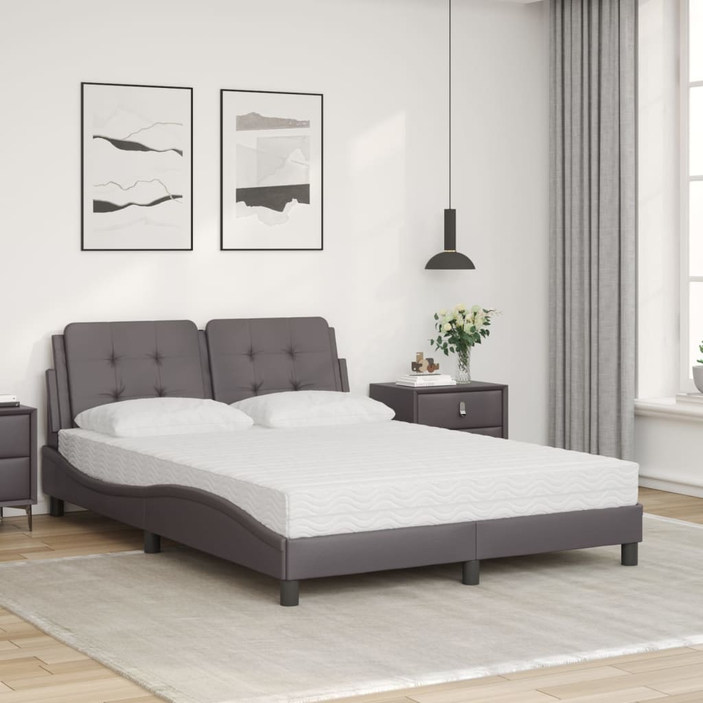 vidaXL Pat cu saltea, gri, 120x200 cm, piele ecologică vidaXL Pat cu saltea, gri, 120x200 cm, piele ecologică
