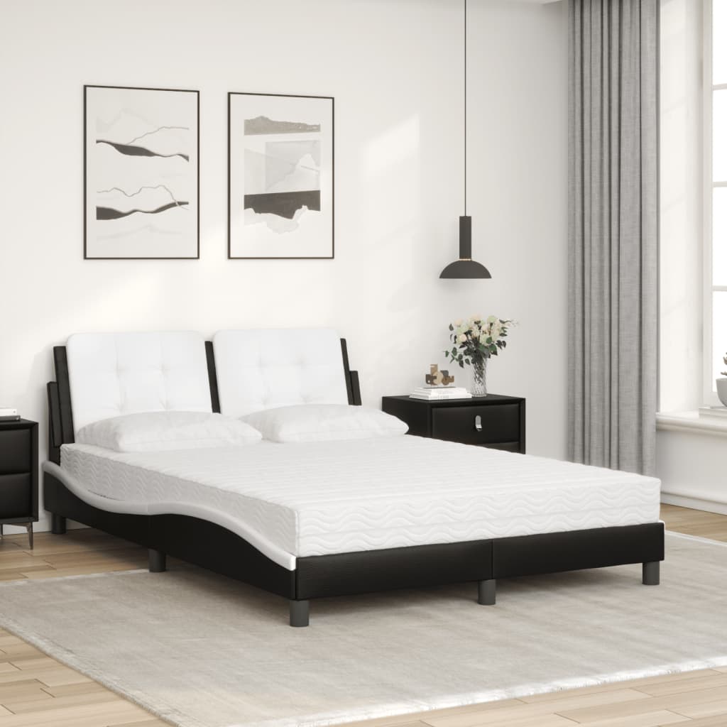 vidaXL Pat cu saltea, negru și alb, 120x200 cm, piele ecologică