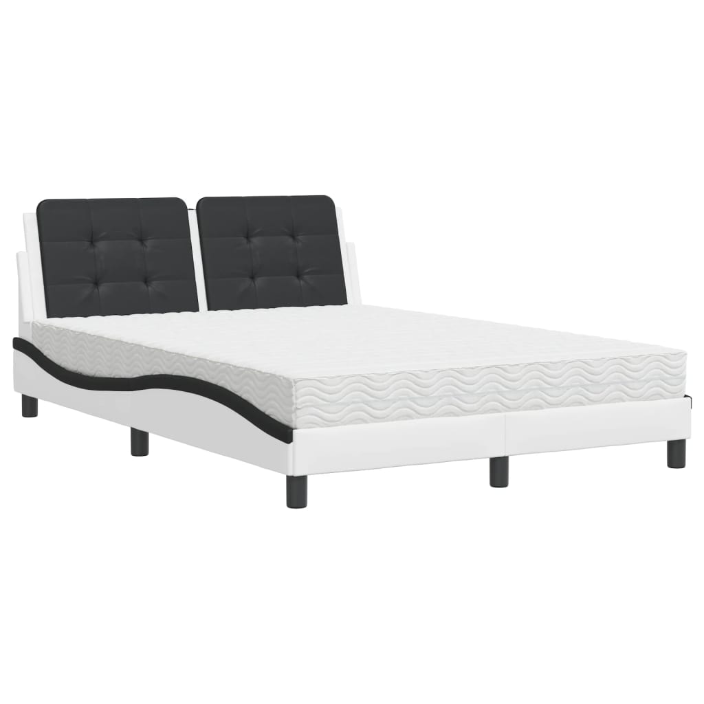 vidaXL Pat cu saltea, alb și negru, 120x200 cm, piele ecologică vidaXL Pat cu saltea, alb și negru, 120x200 cm, piele ecologică