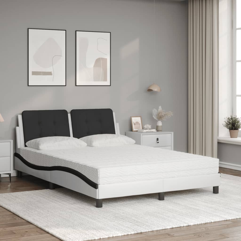 vidaXL Pat cu saltea, alb și negru, 120x200 cm, piele ecologică vidaXL Pat cu saltea, alb și negru, 120x200 cm, piele ecologică