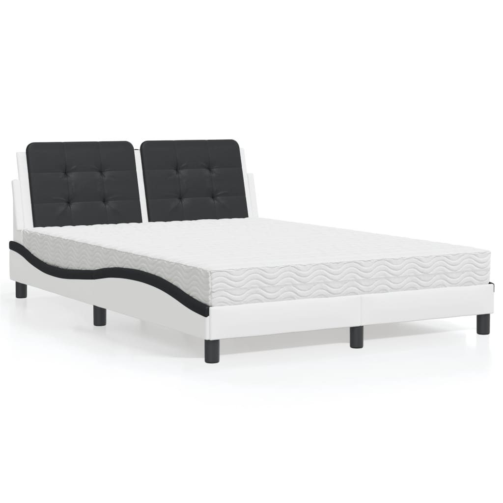 vidaXL Pat cu saltea, alb și negru, 120x200 cm, piele ecologică vidaXL Pat cu saltea, alb și negru, 120x200 cm, piele ecologică