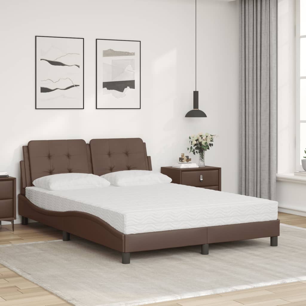vidaXL Pat cu saltea, maro, 140x190 cm, piele ecologică vidaXL Pat cu saltea, maro, 140x190 cm, piele ecologică