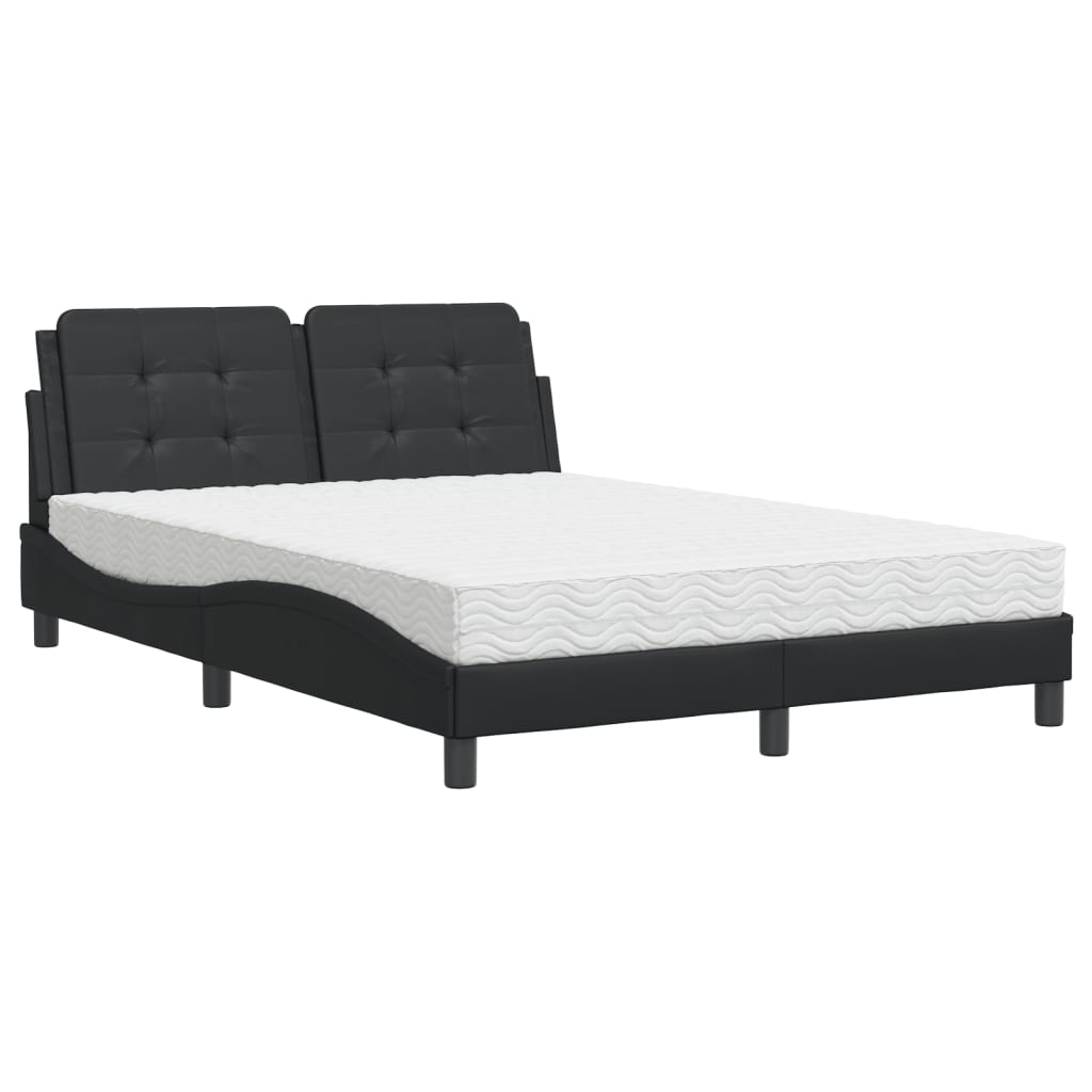 vidaXL Pat cu saltea, negru, 140x200 cm, piele ecologică