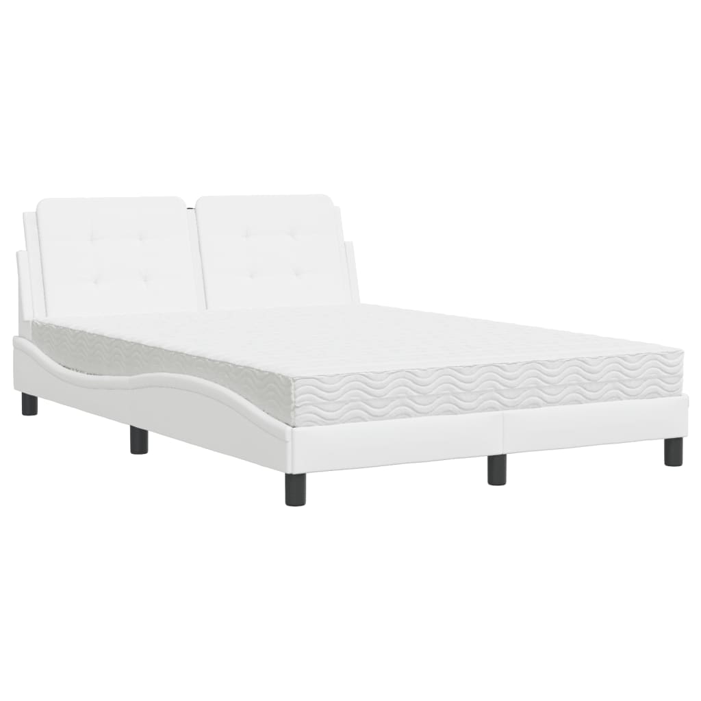 vidaXL Pat cu saltea, alb, 140x200 cm, piele ecologică