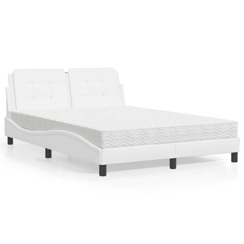 vidaXL Pat cu saltea, alb, 140x200 cm, piele ecologică
