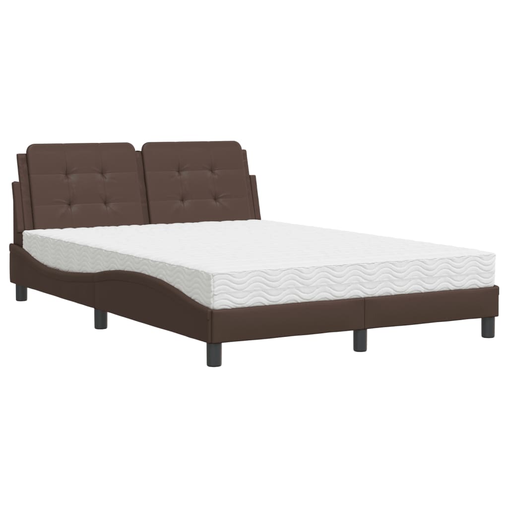 vidaXL Pat cu saltea, maro, 140x200 cm, piele ecologică vidaXL Pat cu saltea, maro, 140x200 cm, piele ecologică