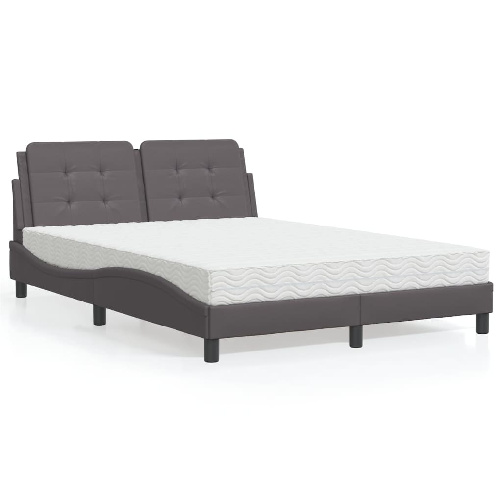 vidaXL Pat cu saltea, gri, 140x200 cm, piele ecologică vidaXL Pat cu saltea, gri, 140x200 cm, piele ecologică