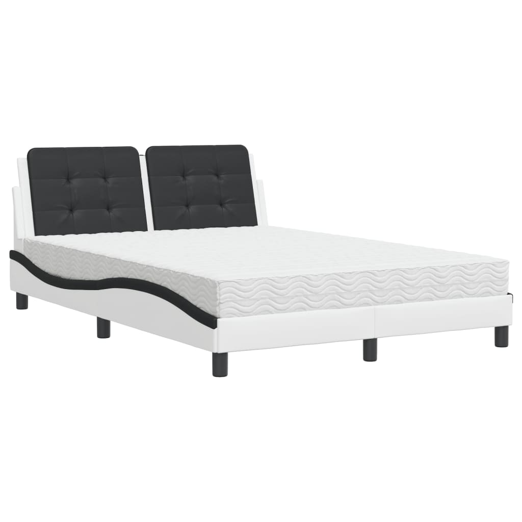 vidaXL Pat cu saltea, alb și negru, 140x200 cm, piele ecologică vidaXL Pat cu saltea, alb și negru, 140x200 cm, piele ecologică
