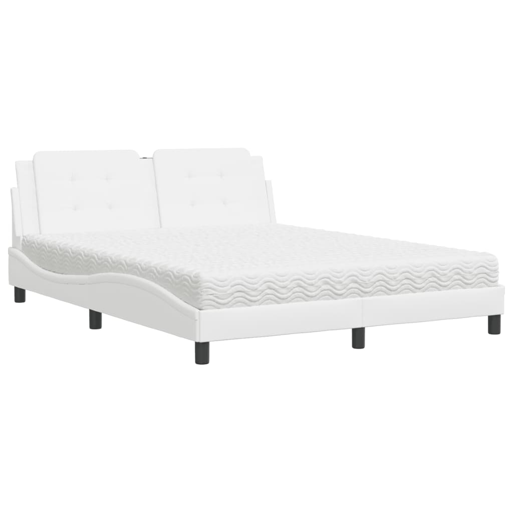 vidaXL Pat cu saltea, alb, 160x200 cm, piele ecologică vidaXL Pat cu saltea, alb, 160x200 cm, piele ecologică