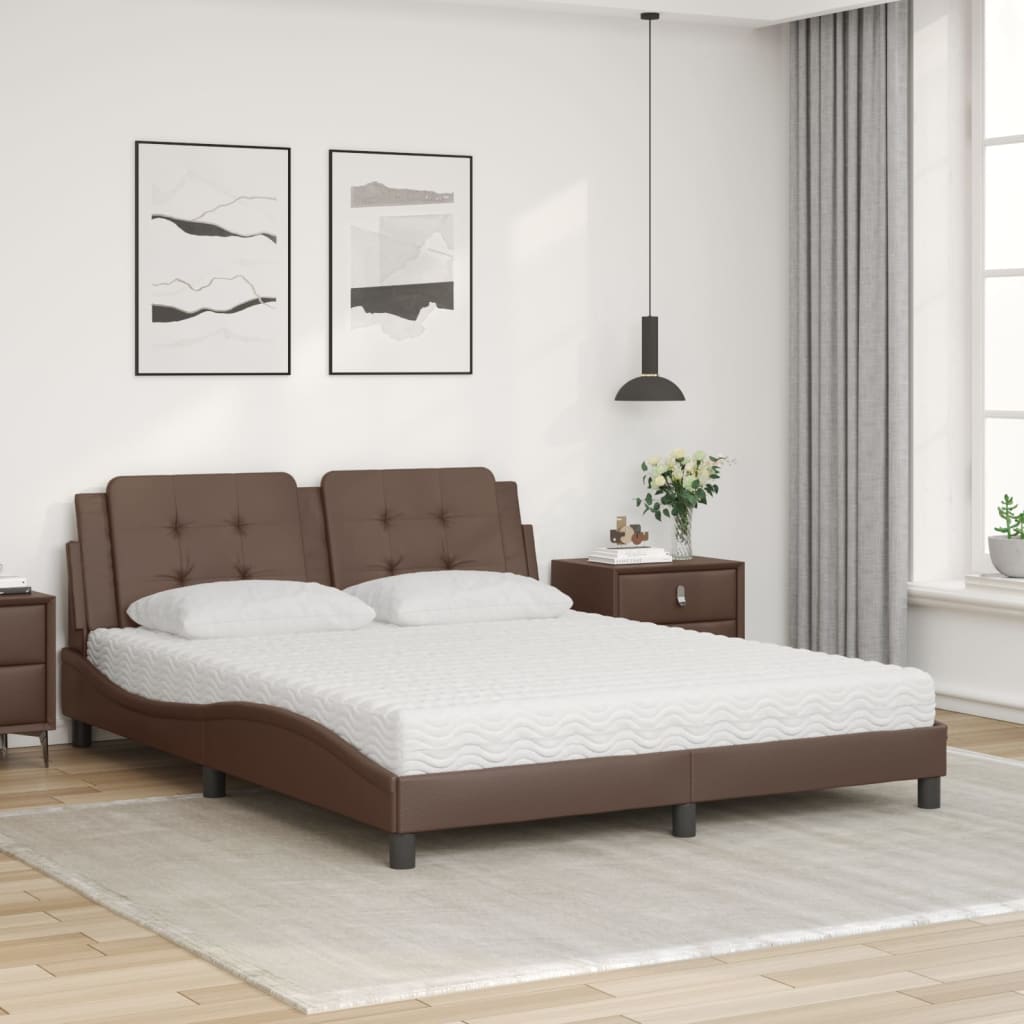 vidaXL Pat cu saltea, maro, 160x200 cm, piele ecologică vidaXL Pat cu saltea, maro, 160x200 cm, piele ecologică