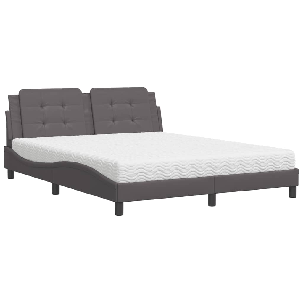 vidaXL Pat cu saltea, gri, 160x200 cm, piele ecologică vidaXL Pat cu saltea, gri, 160x200 cm, piele ecologică