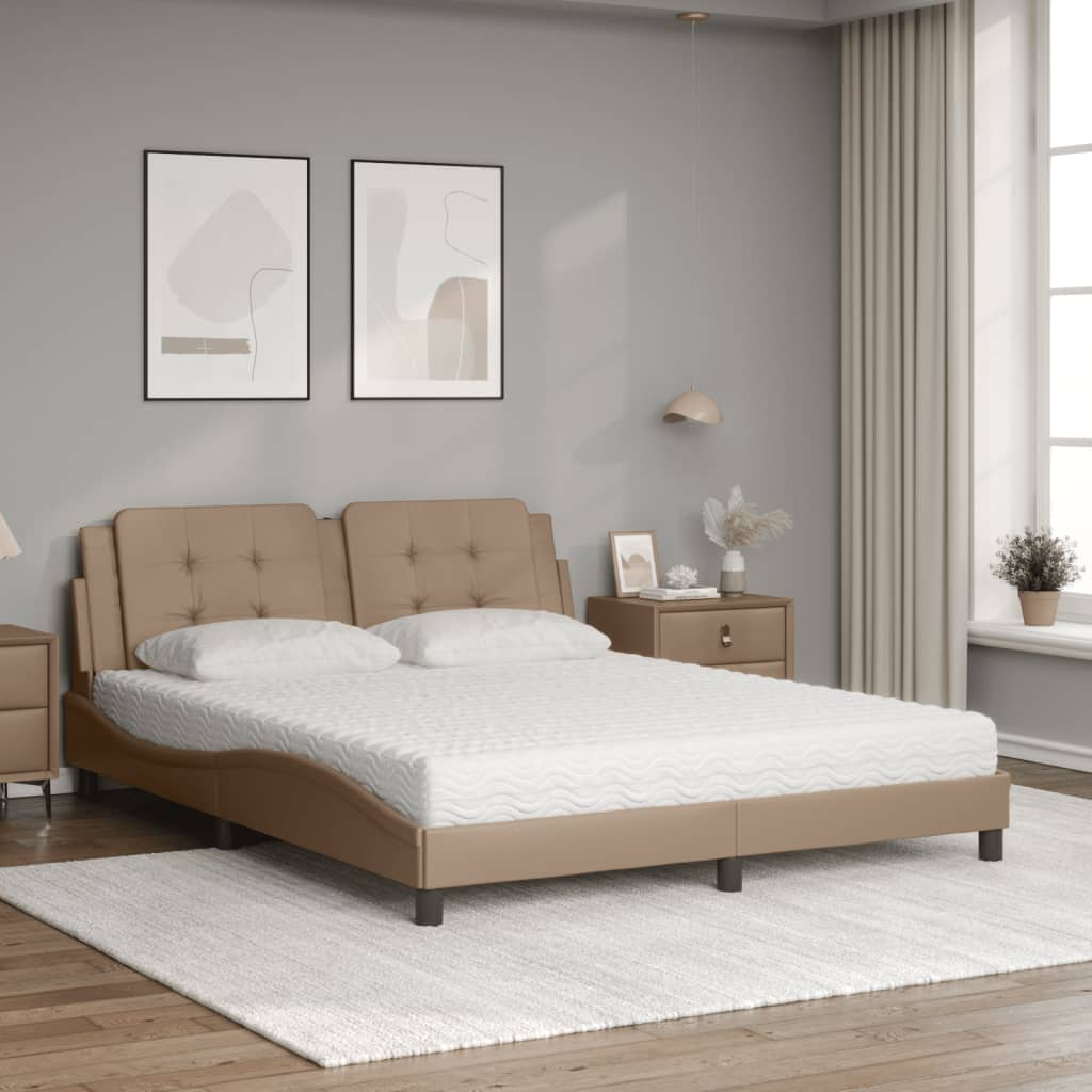 vidaXL Pat cu saltea, cappuccino, 160x200cm piele ecologică