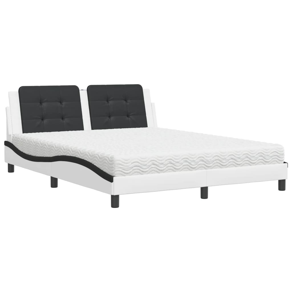 vidaXL Pat cu saltea, alb și negru, 160x200 cm, piele ecologică