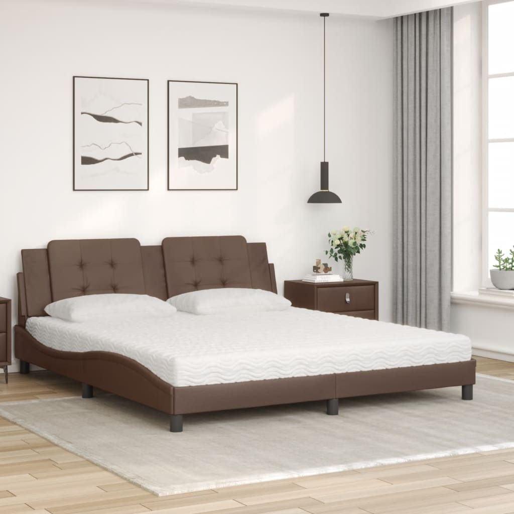 vidaXL Pat cu saltea, maro, 180x200 cm, piele ecologică vidaXL Pat cu saltea, maro, 180x200 cm, piele ecologică